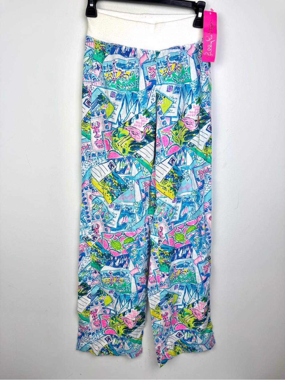 Lilly Pulitzer Beach Palazzo Wish You Were Here Linen Pants XXS NEW